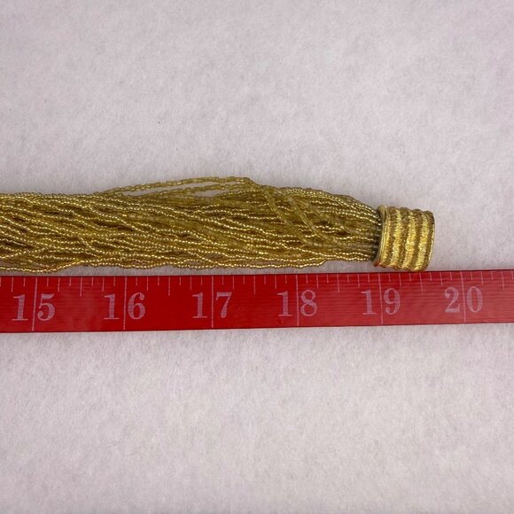 Gold Tone Multistrand Seed Bead Womens Collar Necklace & Bracelet Vintage Set - Picture 7 of 7